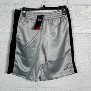 Reebok Men's Regular-Fit Mesh-Panel Satin Basketball Shorts,  grey/black Small